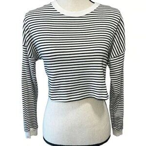 Superdown Cropped Sweater Womens XS Black/White Striped Cotton Blend Long Sleeve
